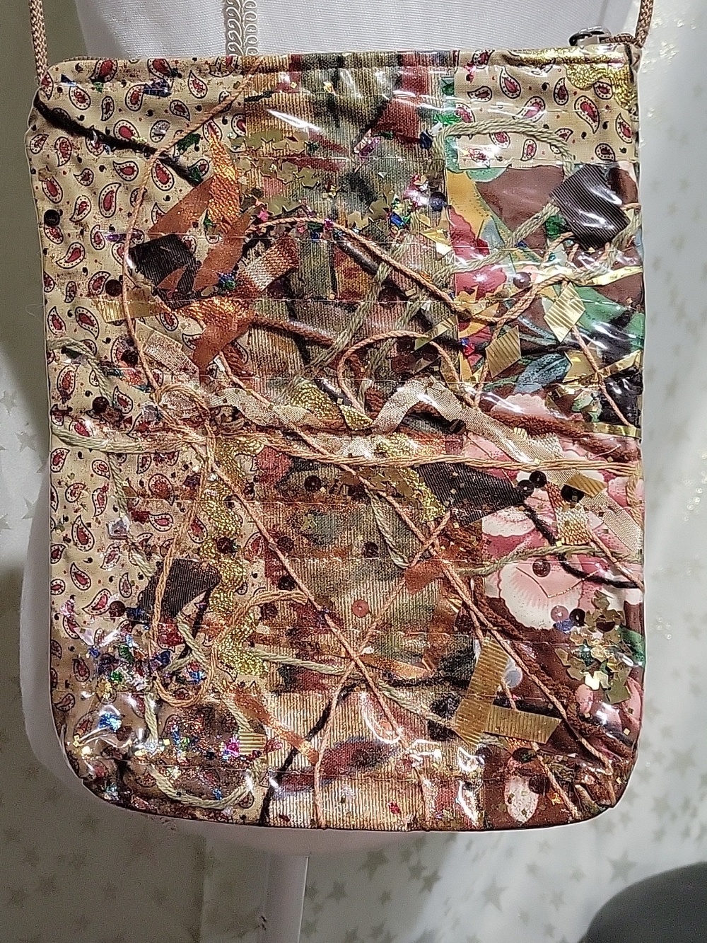 Northern Brights Mixed-Media Fabric Glitter Sequins Crossbody Bag
